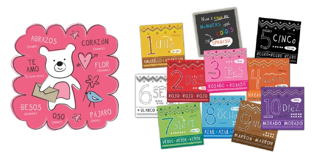 Valentine's carda and numbers and colors flash cards from Bebe Bilingual.