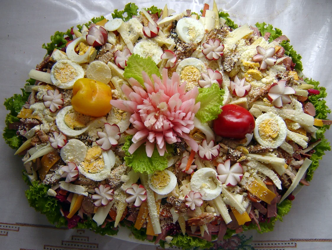Guatemalan fiambre, a cold salad of over 50 ingredients for Day of the Dead