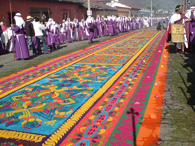 saw dust carpet Holy week Guatemala