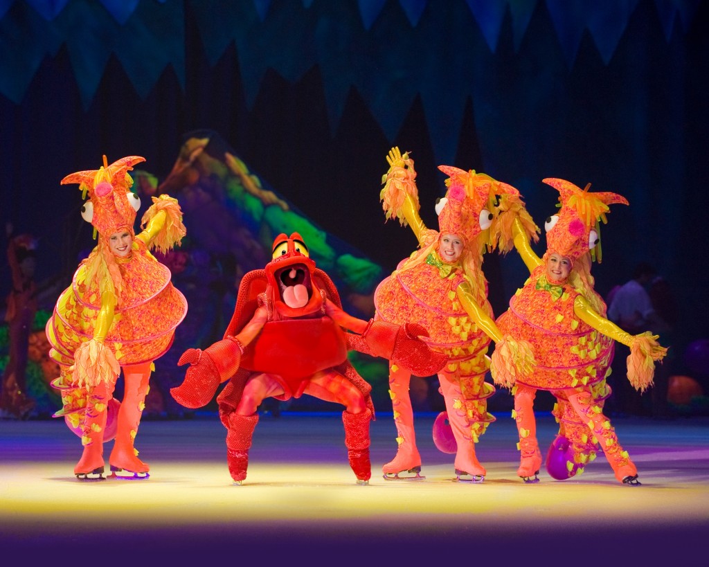 Sebastian the crab dancing with sea horses. Disney on Ice Presents Worlds of Fantasy. Image: Feld Entertainment.