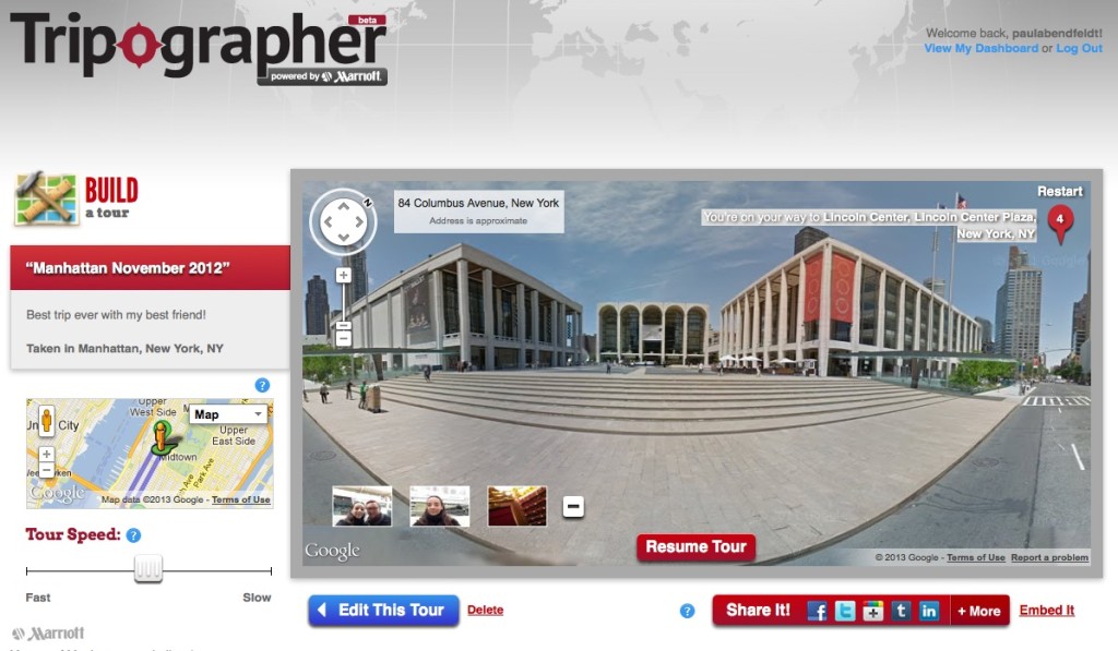 Screenshot of the Lincoln Center on Tripographer's virtual tour of my trip to New York
