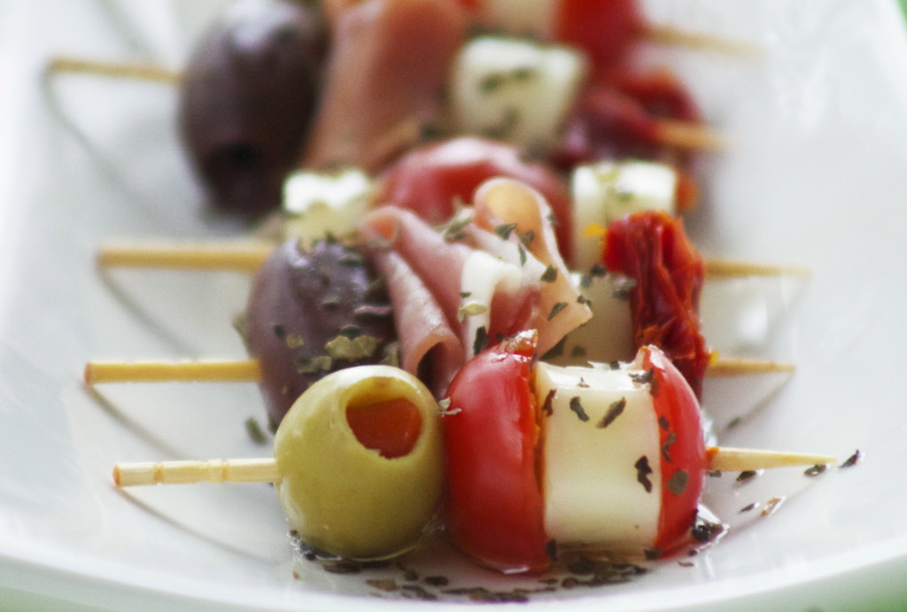 The olives and prosciutto give this snack lots of flavor.