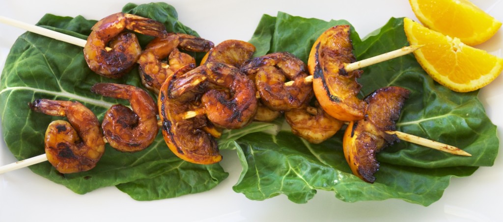 Tamarind citrus shrimp skewers.