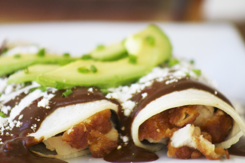 BBQ Mole Enchiladas. Combining Latino and American flavors. 