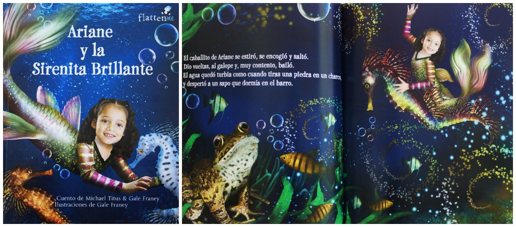 Cover and inside pages of "La Sirenita" personalized book in Spanish by Flattenme.