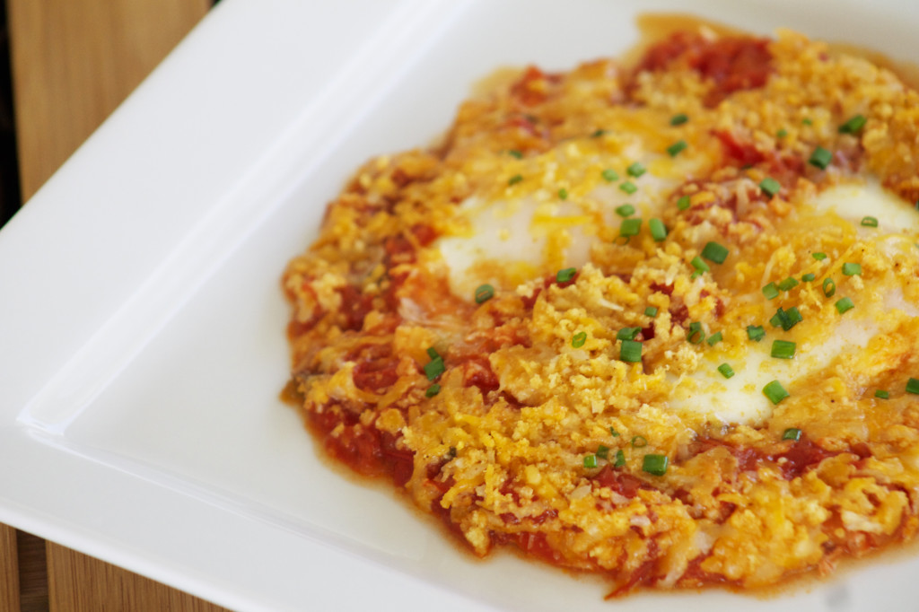 Ready to dig in. Huevos rancheros covered in cheesy goodness and crunchy bread crumbs. 