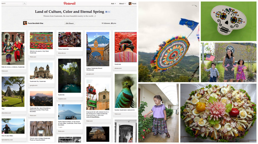Through blogging I can share my culture and use my blog as a album of traditions and authentic recipes for my children. From left to right: my Pinterest board with photos and traditions of Guatemala, giant kites for el Dia de los Muertos, Dia de los Muertos craft the kids made, my daughter wearing a traditional Guatemalan custome and fiambre a traditional guatemalan dish eaten on el Dia de los Muertos.
