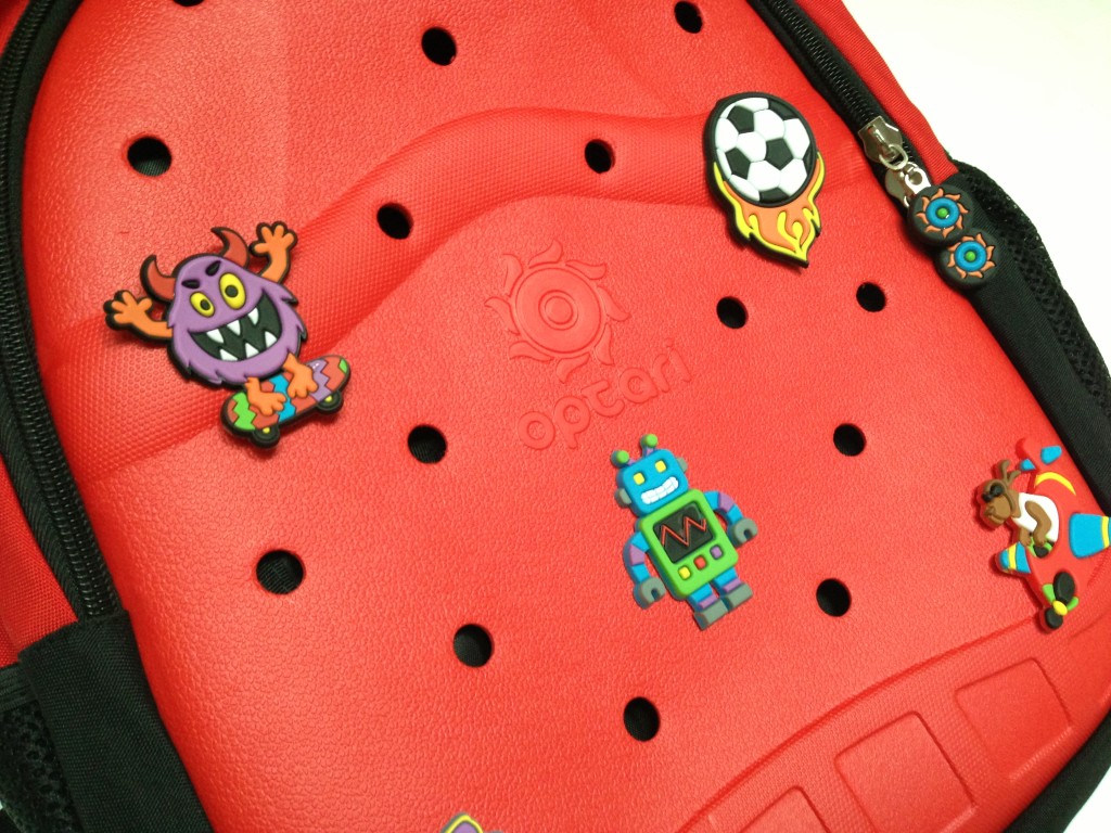 close up of red Optari backpack