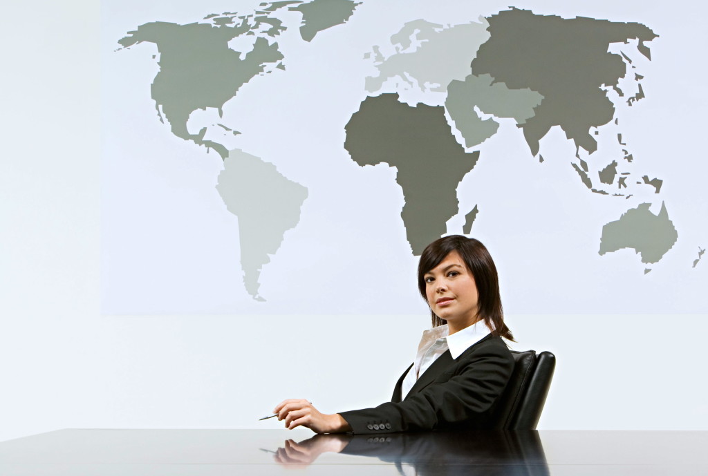 business woman with world map