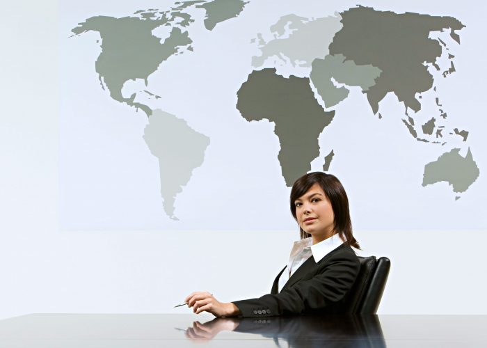 business woman with world map
