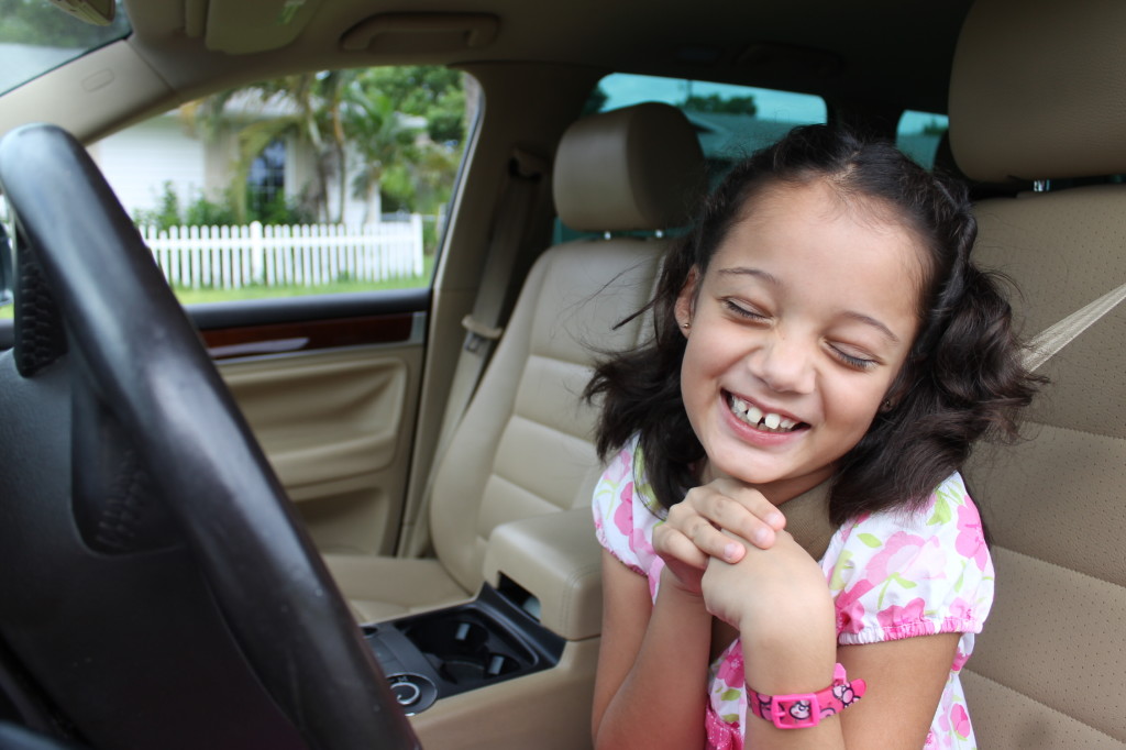 happy girl in car