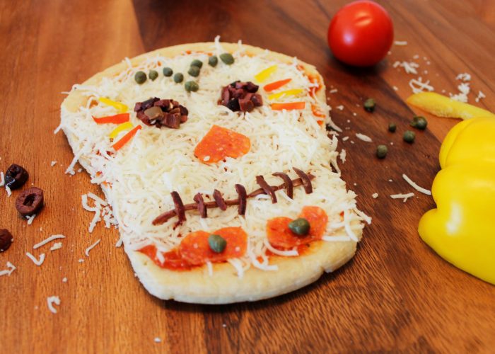 Dia de los Muertos skull pizza Day of the Dead