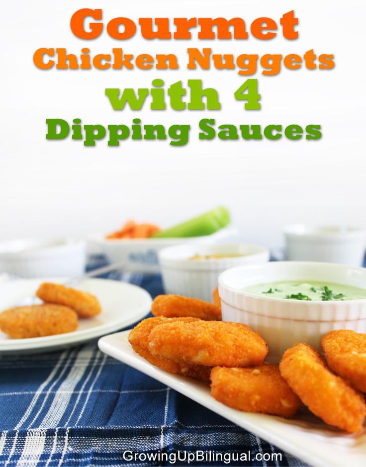 gourmet chicken nuggets with dipping sauces