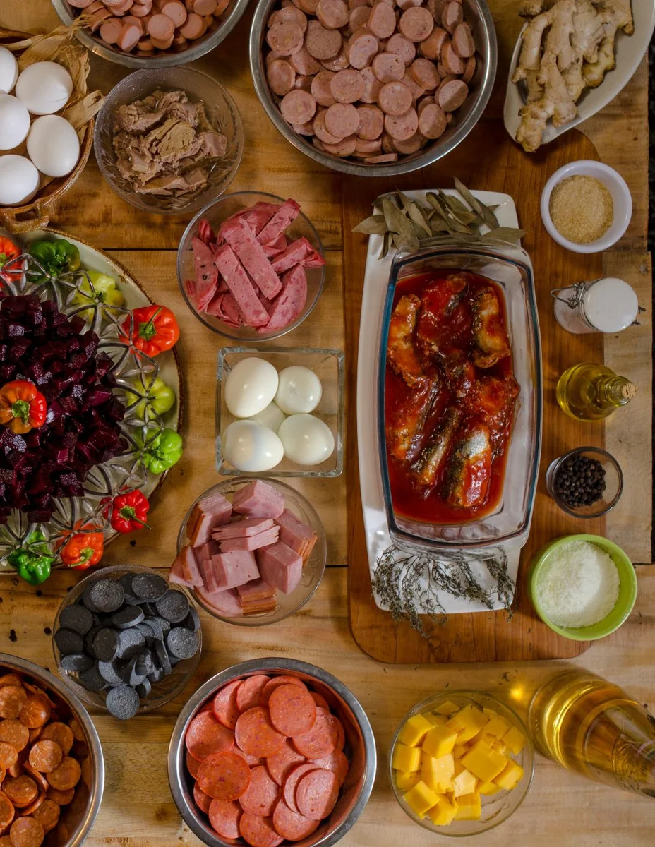 The cured meats and cold cuts used in Guatemalan fiambre