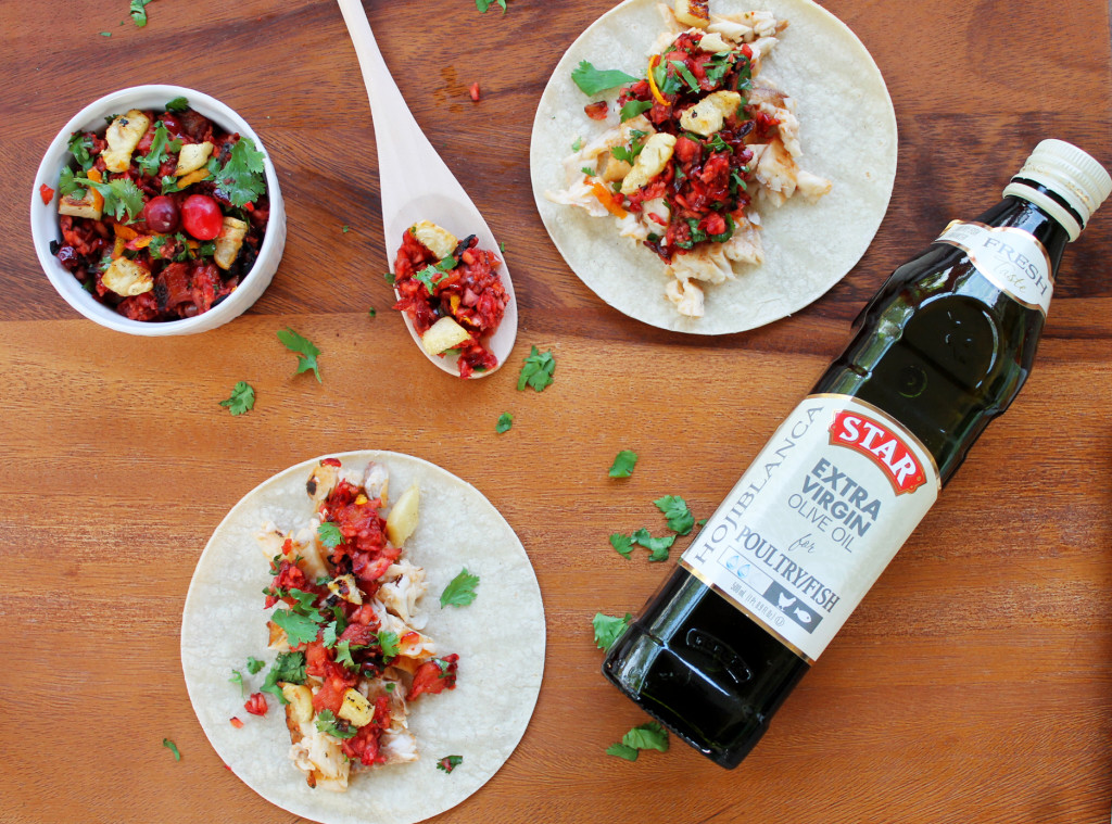 fish tacos with cranberry salsa hojiblanca olive oil