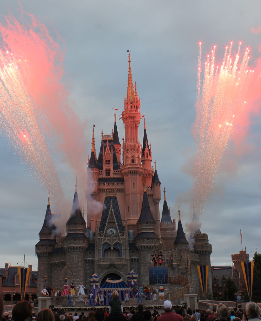 Cinderella's castle holiday show and fireworks Disney