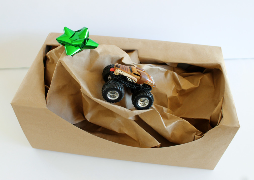 Monster truck gift wrapping idea 