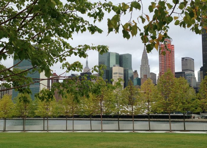 A view of the Manhattan skyline from Four Freedoms Park.