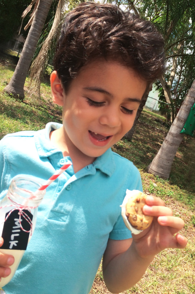 boy eating cookies and milk