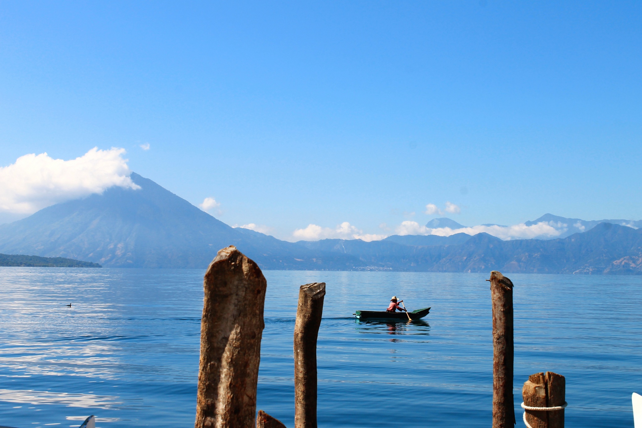 Lake Atitlan, view of the lake and the volcanoes from the dock in Santa Catarina Palopó. Photo: Paula Bendfeldt-Diaz, all rights reserved.