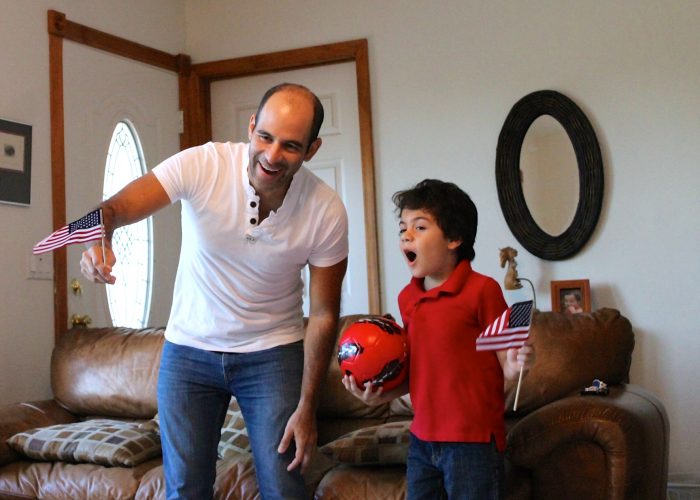 soccer Hispanic Latino boy and father USA