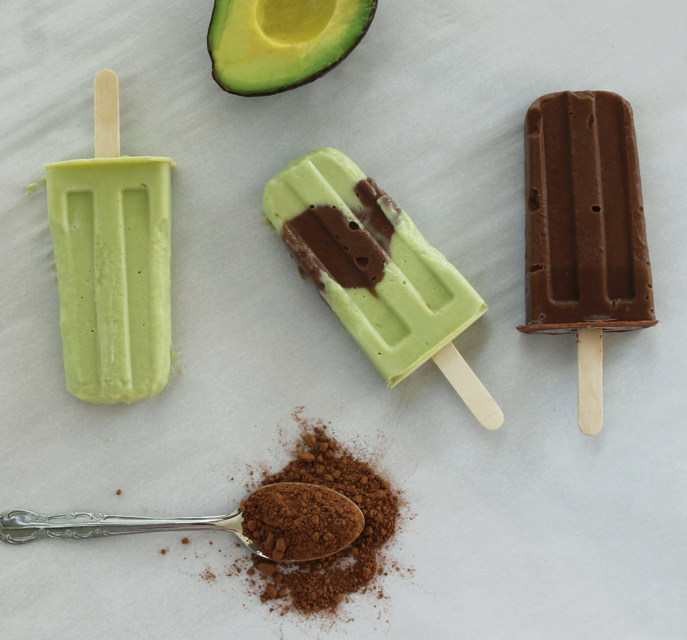 Easy and healthy avocado and chocolate popsicles.