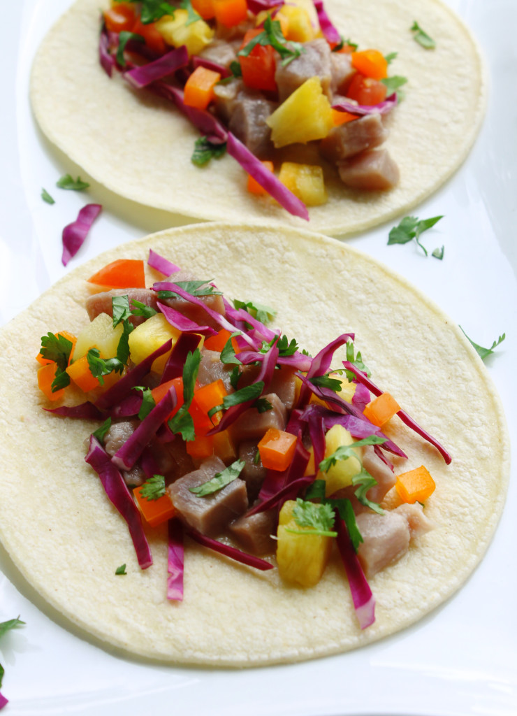 Tuna and pineapple ceviche tacos