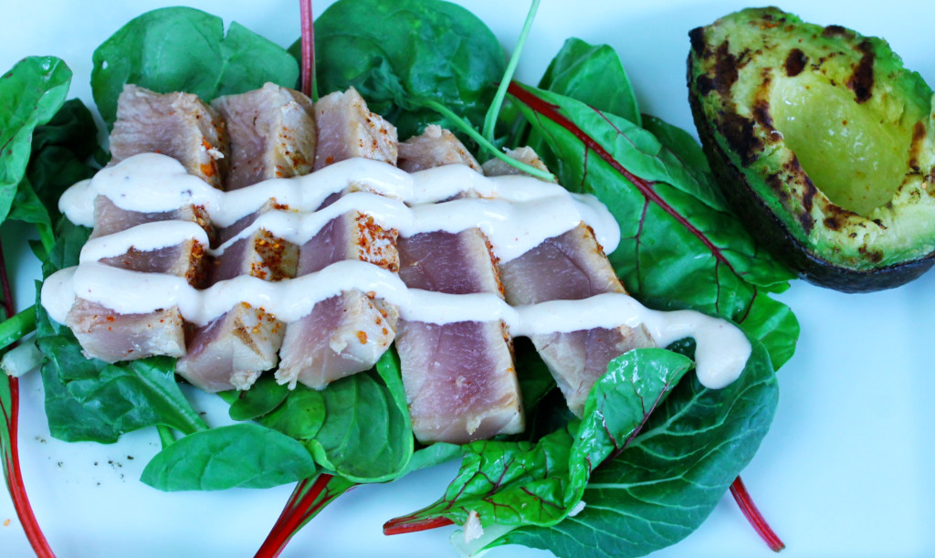 Grilled tuna with Chipotle sauce ready to eat