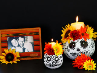 Day of the Dead DIY calavera pumpkin candle decor