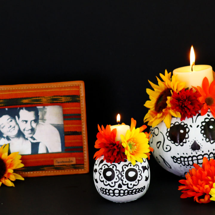 Day of the Dead DIY calavera pumpkin candle decor