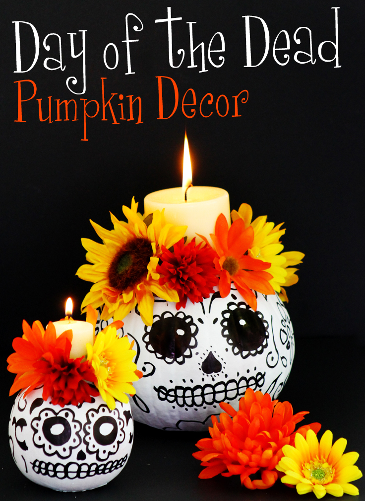 Easy to Make Day of the Dead Skull Pumpkin Candle Holders