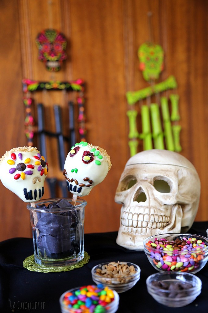 Dia de los Muertos white chocolate covered pears