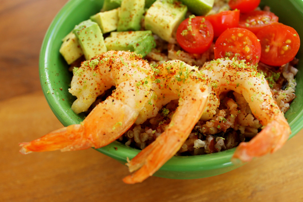shrimp and avocado rice bowl