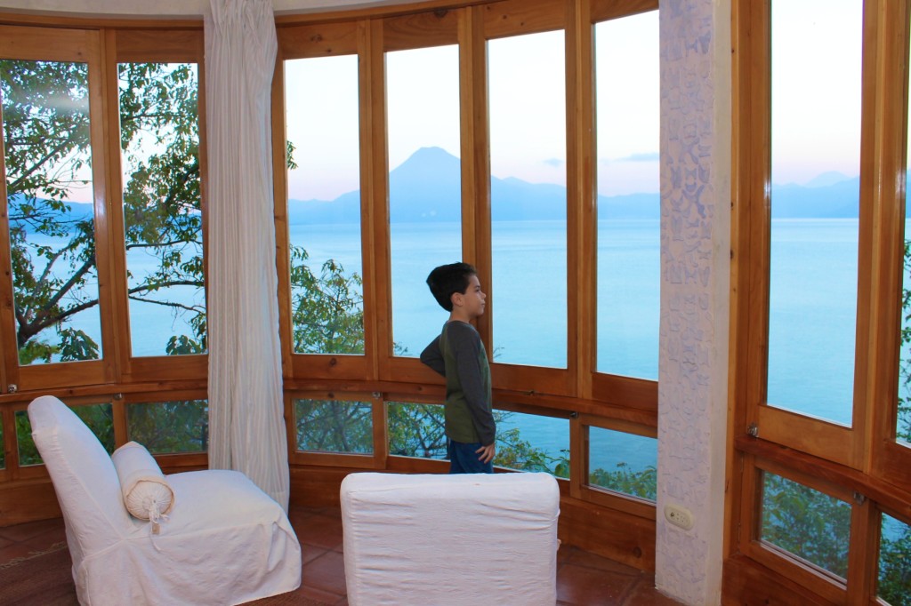 View from master bedroom at Villas B'alam Ya in lake Atitlan Guatemala