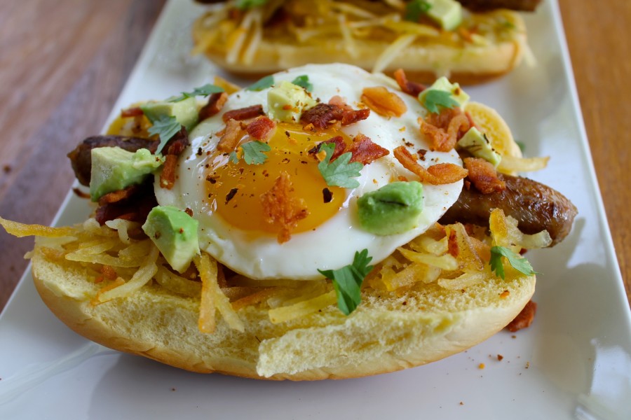 Spicy Sausage and Egg Hot Dogs With Avocado