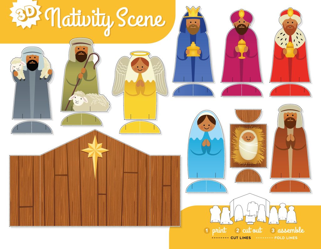 Cutout nativity scene free printable Three Kings Day craft for kids