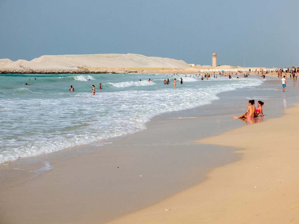 Kite Beach in Dubai, a popular public beach for swimming and water sports