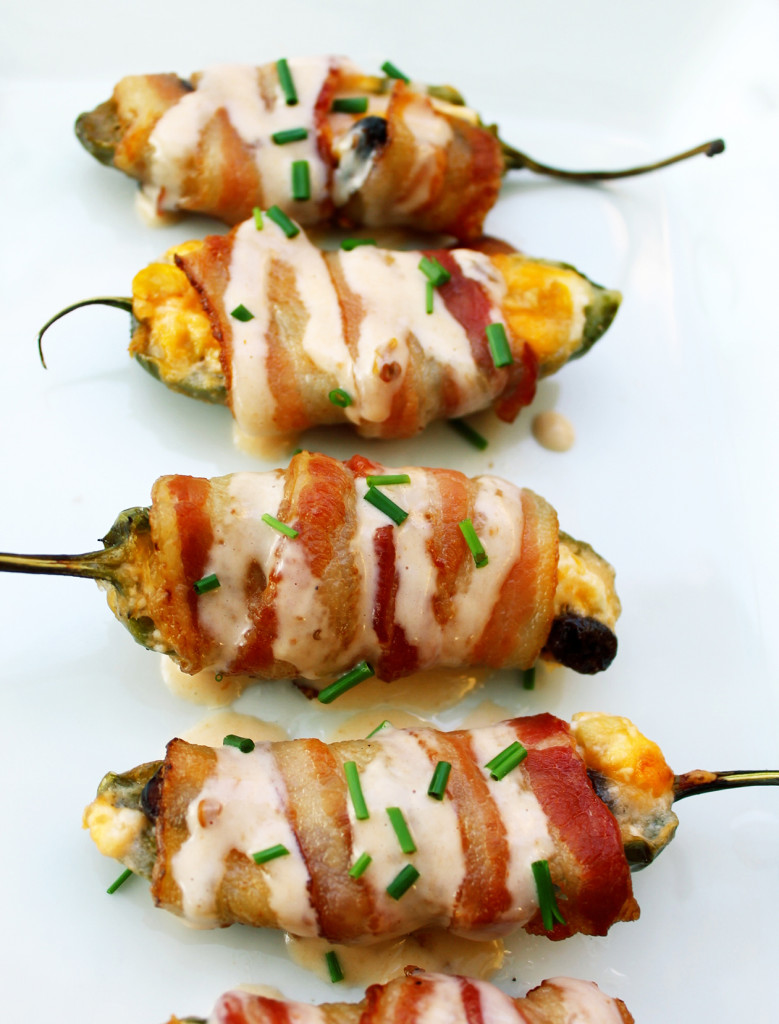 bacon wrapped cheese filled jalapeños