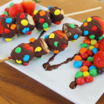 M&M and chocolate fruit kabobs