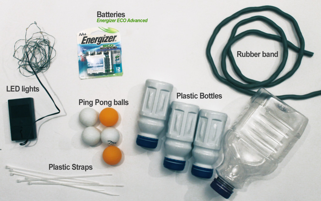 Materials for DIY plastic bottle robot.