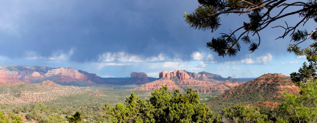 Sedona view of red rocks with storm