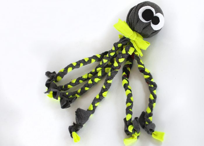 DIY dog toy made with old t-shirts