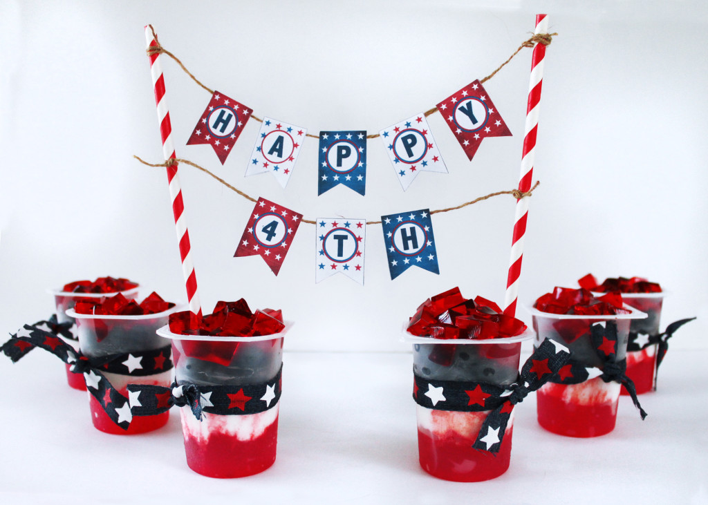 4th of July cake banner and patriotic snacks