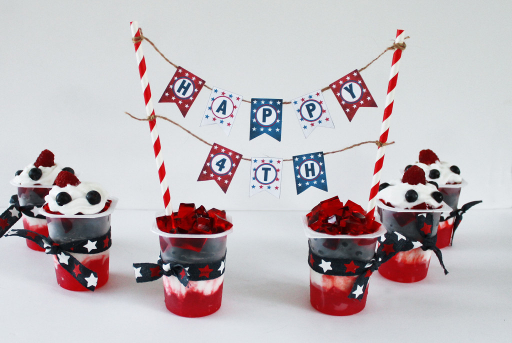 4th of July cake banner and patriotic party snacks