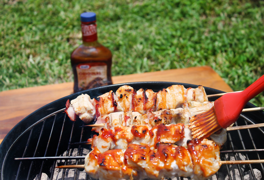 grilling BBQ chicken skewers