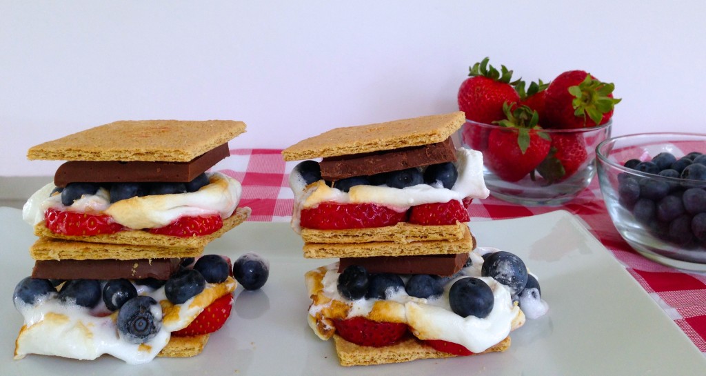 4th of july snacks strawberry and blueberry s'mores