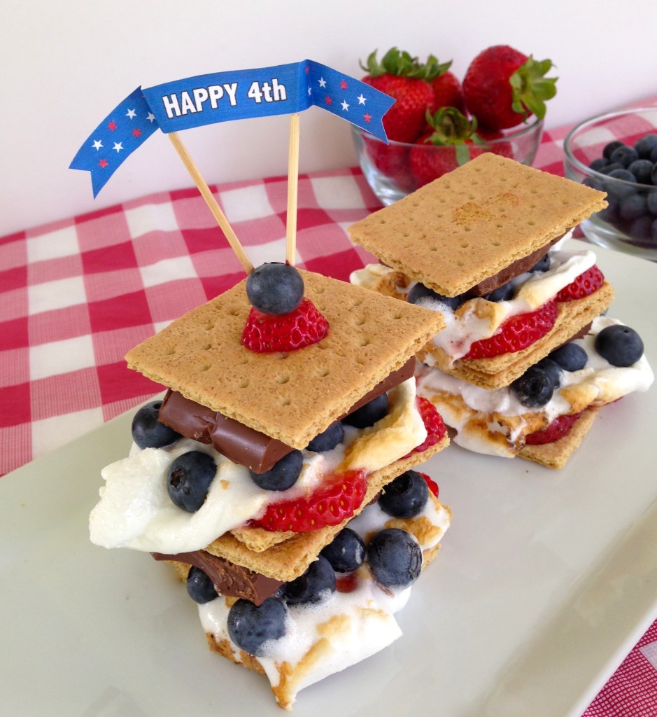 4th of july snacks strawberry and blueberry s'mores