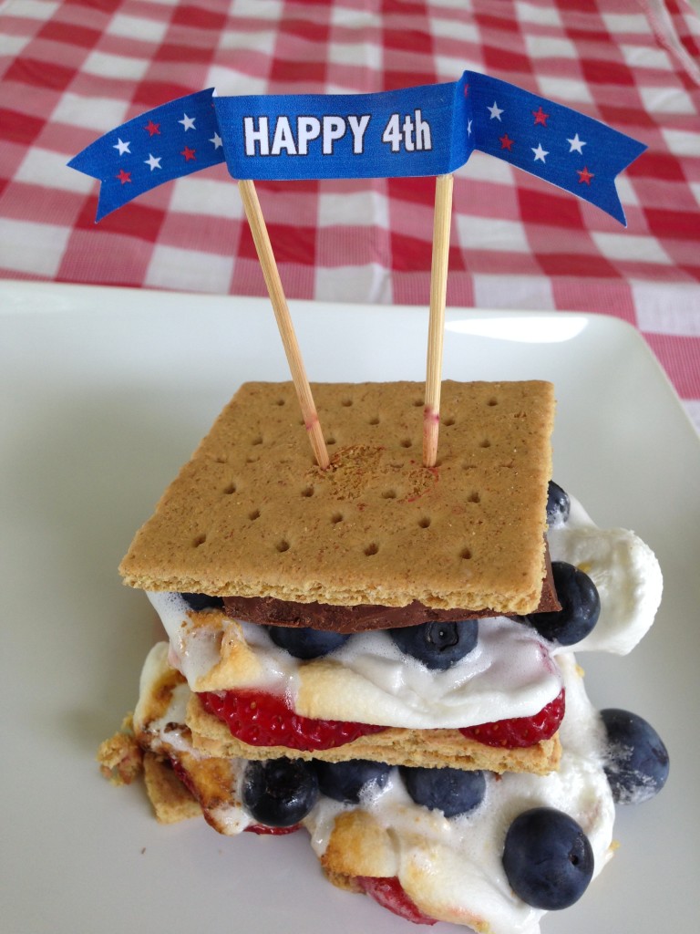 4th of july snacks strawberry and blueberry s'mores