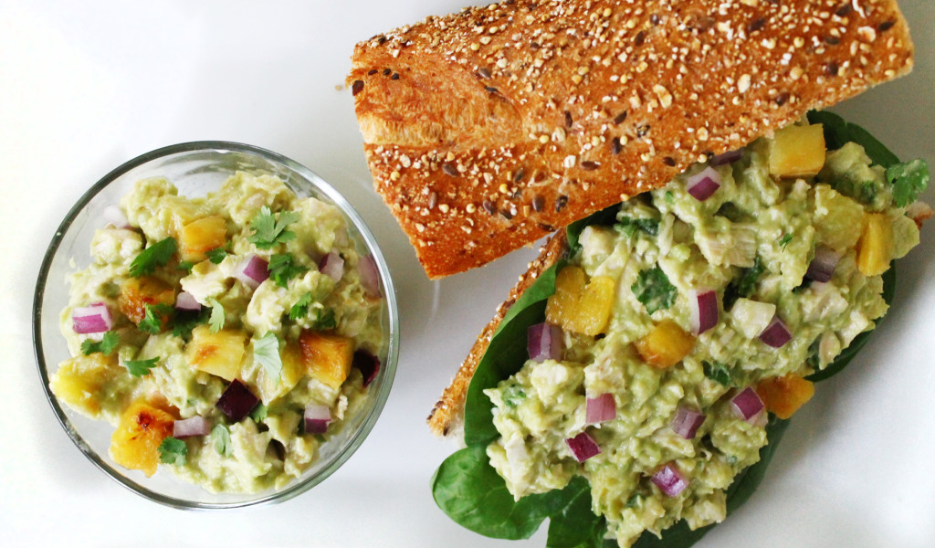 avocado and pineapple chicken salad sandwich