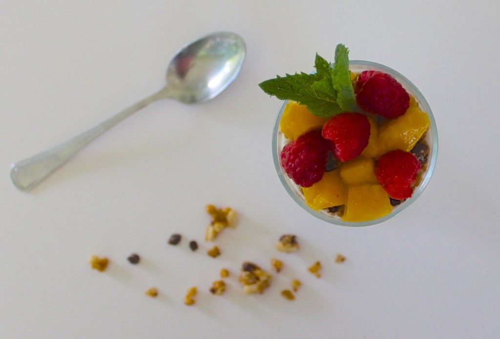 mango raspberry and yogurt parfait high protein